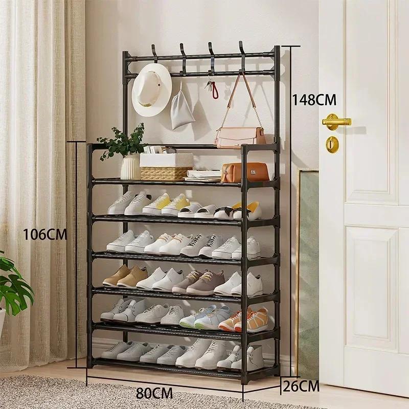 

Многоярусная обувница Домашний шкаф для хранения обуви Многоярусная обувница и вешалка для шляп из стальных труб Вместительная обувница Многофункциональная
