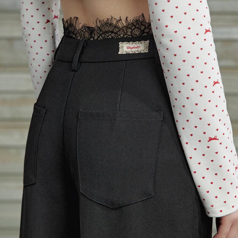 UNIFREE Women's Lace Patchwork Wide-Leg Suit Pants