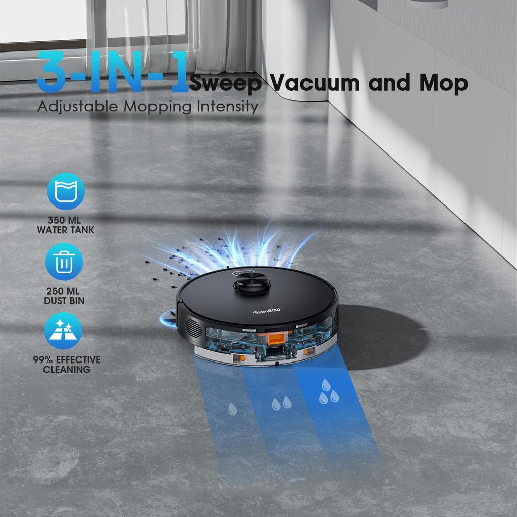 TEENDOW D65S MAX 6000pa robotic vacuum,mop features laser radar navigation,intelligent and precise mapping,automatic recharging.