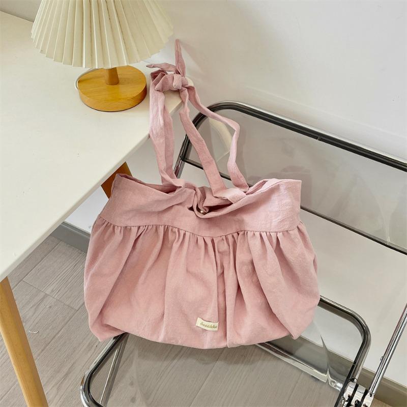 Pleated Buckle Shoulder Strap Shoulder Bag Design Canvas Bag Women's Shopping Commuter Bag