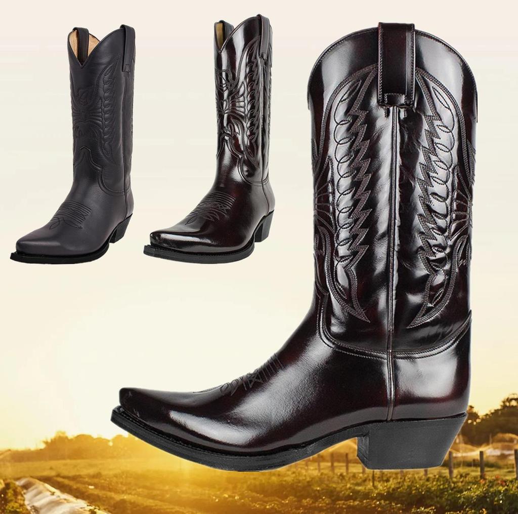 New Spring Autumn Vintage Western Cowboy Boots Men's Trendy Classic Embroidered Boots Anti Slip and Wear Resistant Men's Shoes