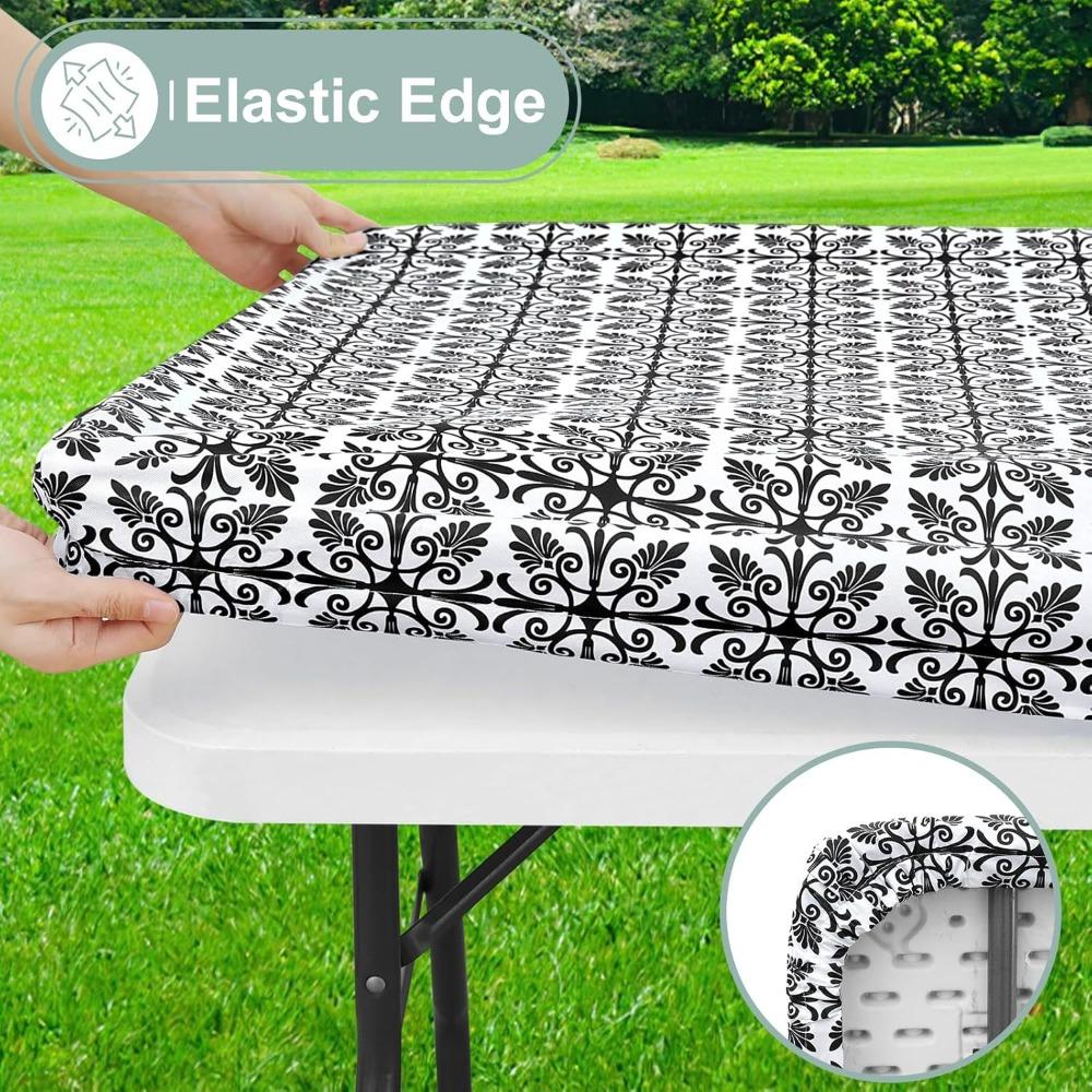 Scratch Proof Baroque Print Elastic Fitted Tablecloth Outdoor Fold Table Cover  Living Room