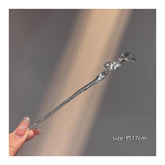 Bâtonnet à Cheveux Kanzashi, à une Dent, Simple Accessoire de Cheveux, Yukata, Argent, Laiton, Plaqué Or, Motif Fleur de Cerisier, Boule en Verre Pendante