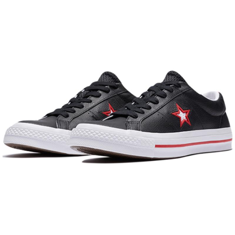 Converse One Star Low Leather Low-Top Canvas Shoes Unisex Black and Red