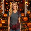 Women's V Neck Short Sleeve Work Top with Pockets Halloween Print Medical Uniform for Caregivers and Healthcare Professionals