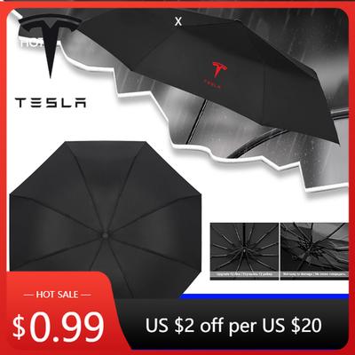 Car Sticker 2025 Hot 12 Bone Fully Automatic Umbrella UV Resistant Folding Umbrella Sunshade Protection For Tesla Model 3 Model