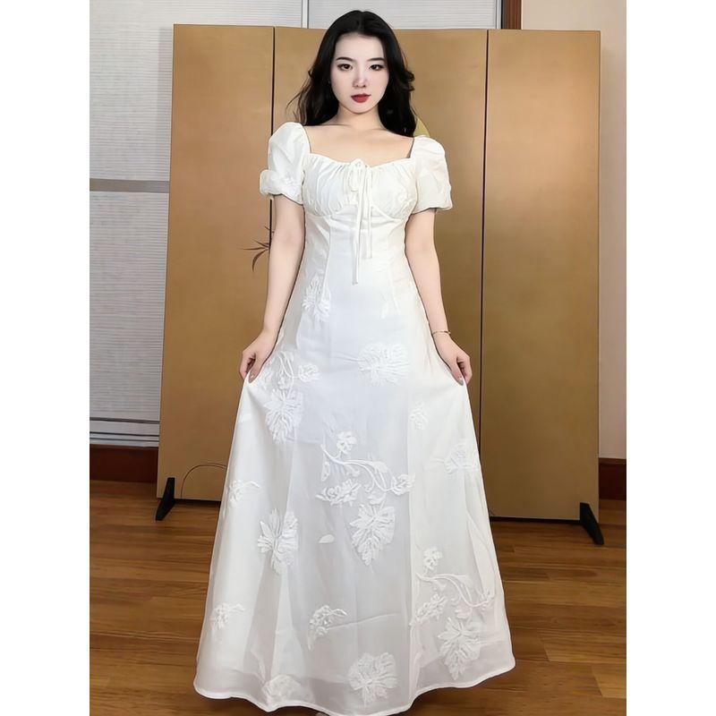 Plus-Size Women's Clothing for Fat Girls, French-Style Gentle Embroidered Square-Neck Slimming Dress, 2026 Summer Fashion Dress That Covers the Body