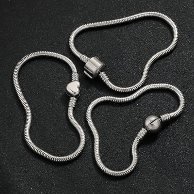 Stainless Steel Charm Bracelet Heart Clasp Snake Chain Hanging Bracelets Fit Charms Beads DIY Jewelry Making Supplies