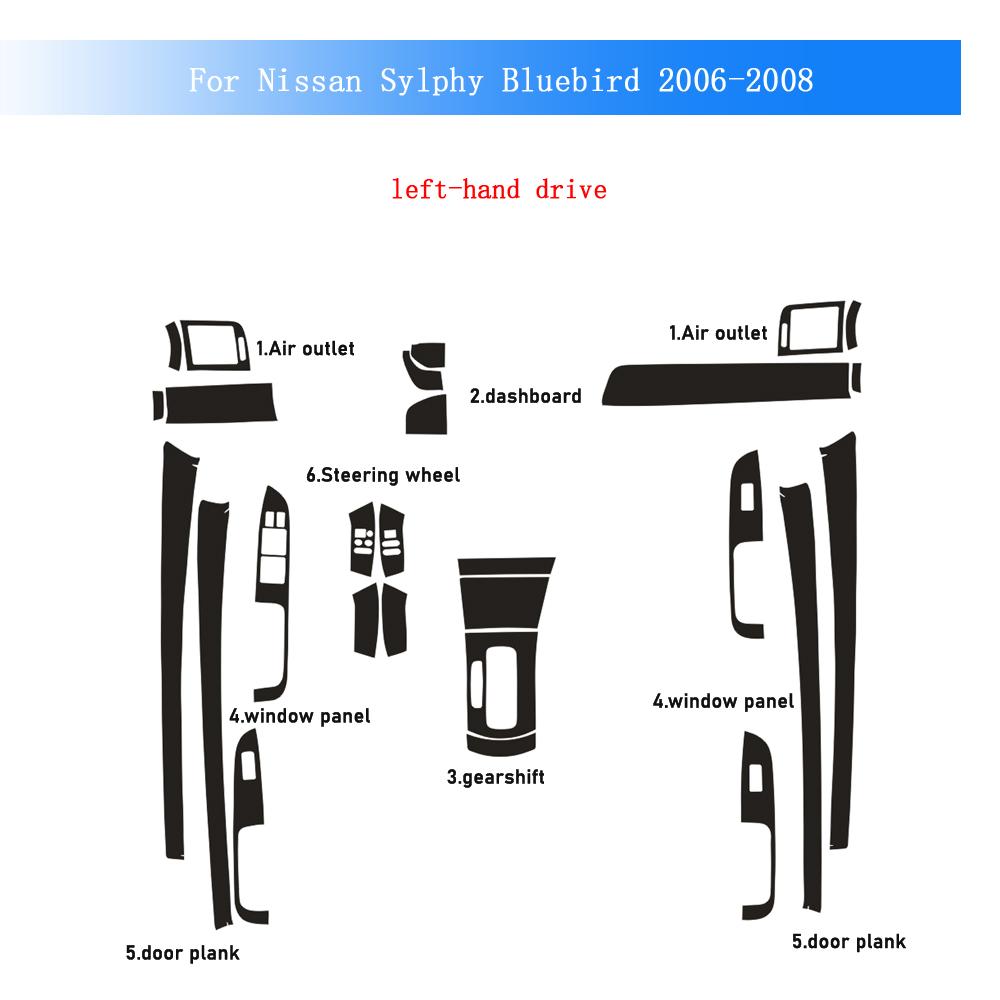 Carbon Fiber For Nissan Sylphy Bluebird 2006-2008 Car Film Interior Sticker Center Console Gear Dashboard Air Door Handle Lift Panel