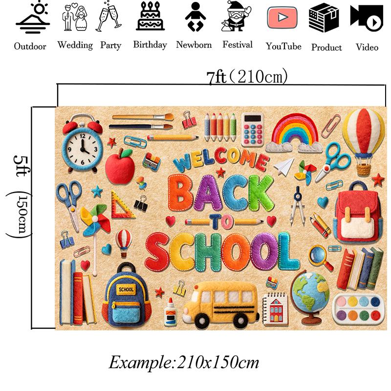 Mocsicka Welcome Back To School Backdrop Colorful Classroom Supplies Photography Background Kid Student Party Decor Photo Banner