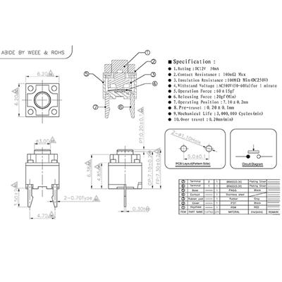 10ks Kailh Mute Button 6*6*7.3 Silent Switch Tlačítko bezdrátové myši Mikrospínač