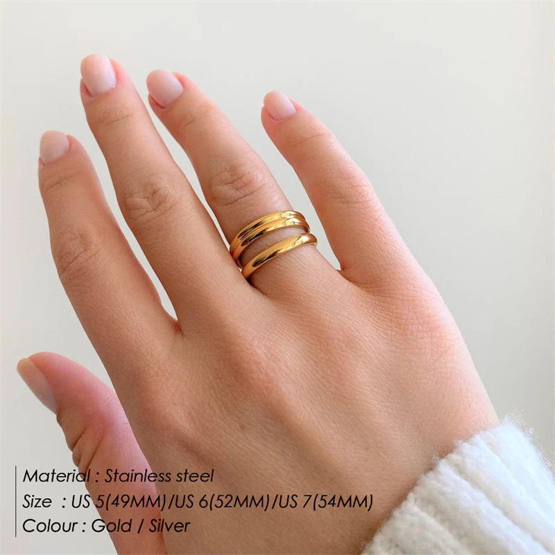 18K Gold Plated Titanium Steel Double Layer Hollow Ring for Women - Minimalist, Colorfast, Index Finger, European Style.