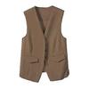 Women Suit Waistcoat Single-breasted V Neck Sleeveless Decorative Pockets Cardigan Solid Color Formal Business