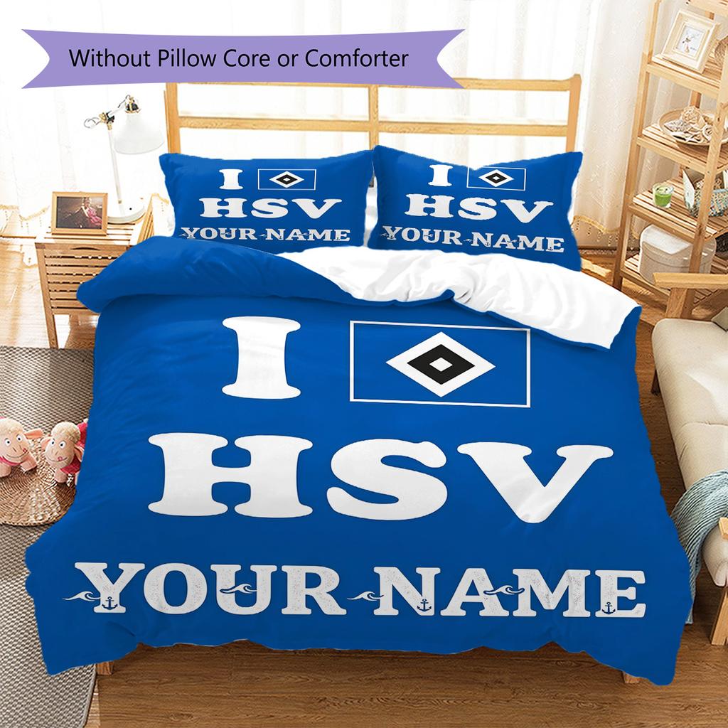 Benutzerdefinierte Bettwäsche mit HSV-Logo, Steppbett-Set, Bettbezug, Kissenbezug, Heim-Geburtstagsgeschenk(1 Bettbezug + 2 Kissenbezüge, ohne Füllung) -HE70