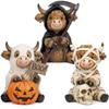 3 Halloween Highland Cow Statues, Cute Ghost Decorations, Hooded and Mummy Cow Statues with Pumpkin Decorations, for Layered Trays, Shelves