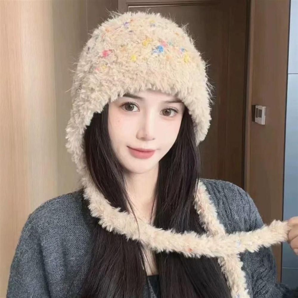 Fashion Cold-proof Faux Fur Beanies Hat Thicken Cold Protection Winter Anti Cold Hat Knitted Bobble Cap Women Accessories