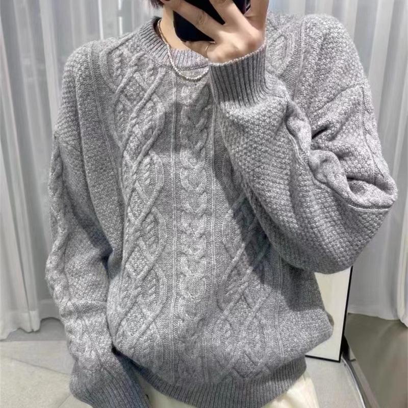 Women Knit Sweaters Thick Full Sleeve Round Neck Casual Sweater Pullover Elegant Ladies Solid Winter Slight Strech Sweaters