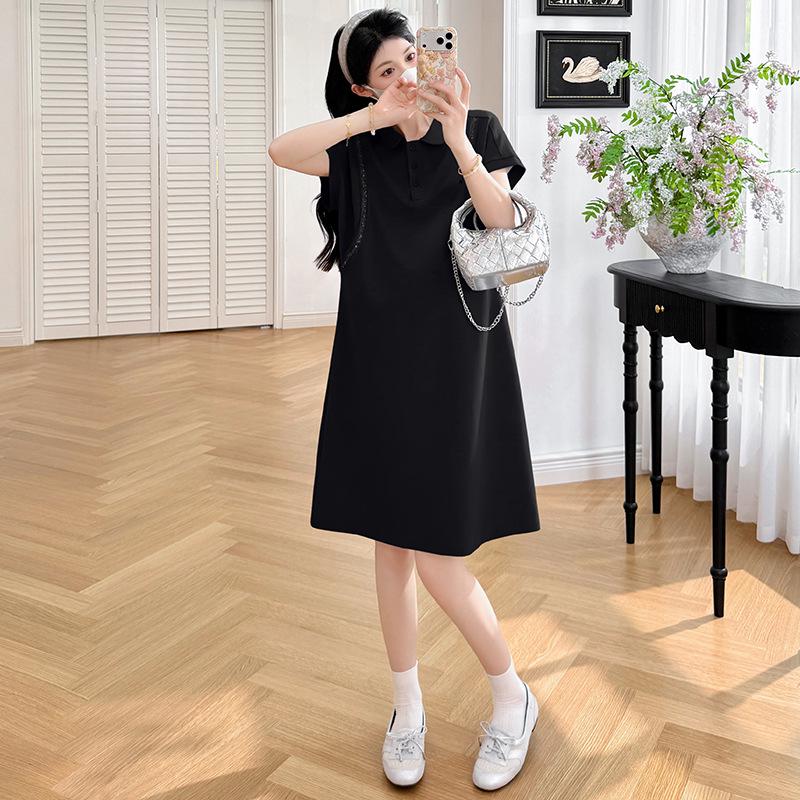 Trendy Korean-Style Summer Maternity Dress - Loose, Casual, Slimming Fit with High-End Lapel Design