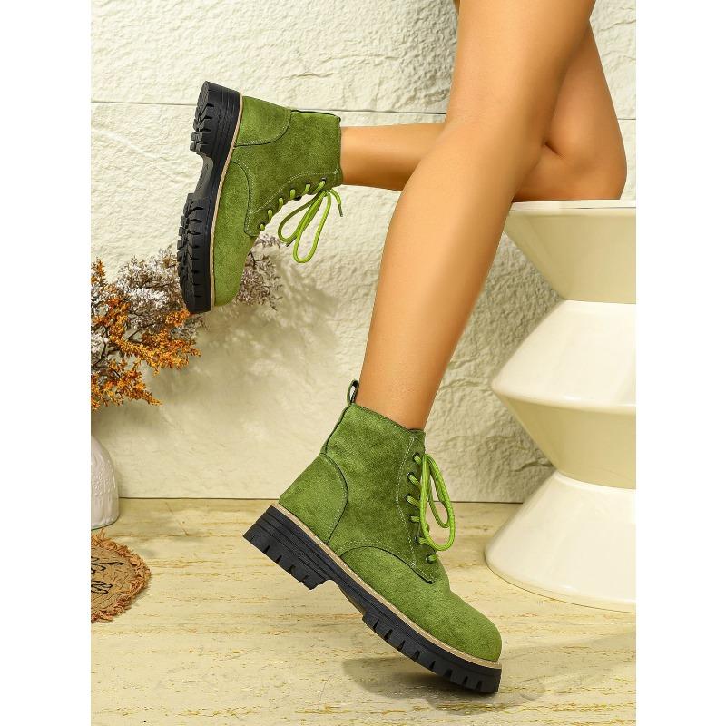 Round Toe Booties 2025 Winter New Lace-up British Style Plus Size Platform Martin Boots for Women