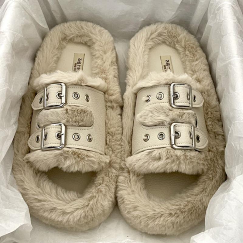 Winter Women Slippers 2025 Designer New Luxury Fashion Soft Plush Women Slippers Warm Cotton Outside Sandals Slippers