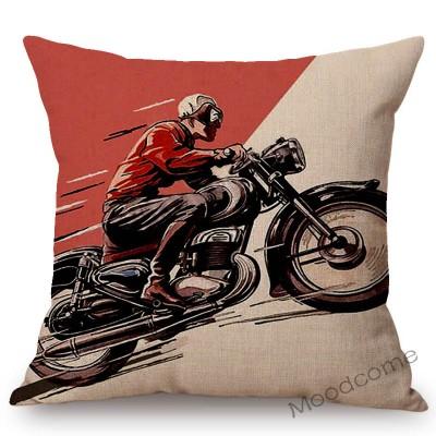 Motorcycle Art Biker Club Decoration Throw Pillow Case Us Retro Letter Print Free Spirit Motorbike Cotton Linen Cushion Cover