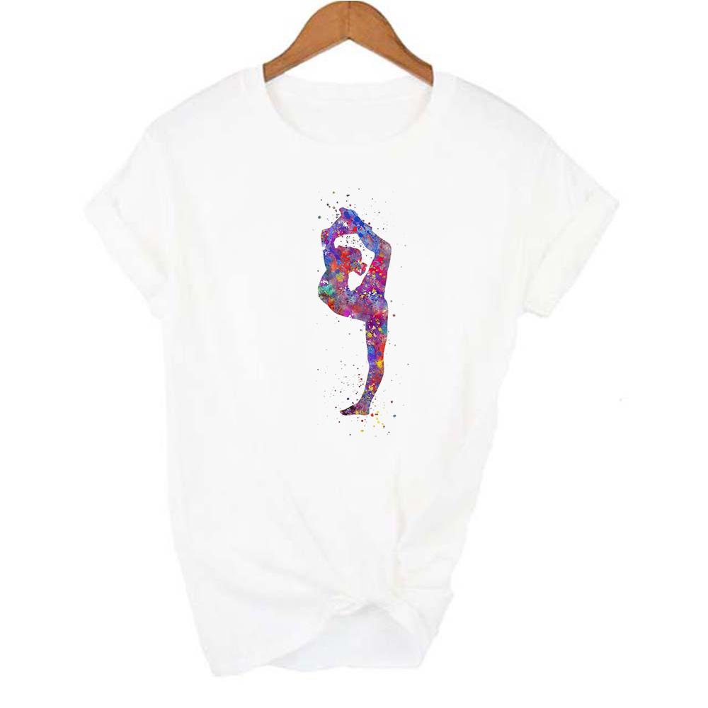 Gymnast Dancer T Shirt Femme Watercolor Gymnastics Art Tshirt Women Summer White Tee Shirt Tops