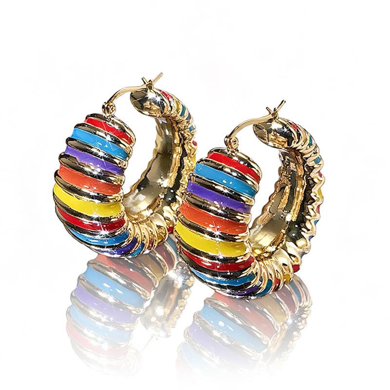 Dopamine rainbow earrings, retro exaggerated color dripping oil temperament versatile earrings, hot-selling accessories