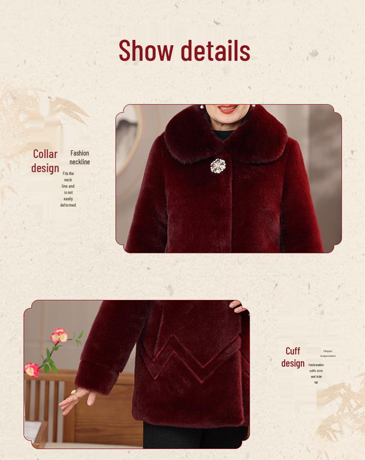 Velvet Mid-Length Winter Coat for Middle-Aged & Elderly Women - Warm Cotton Jacket for Grandma