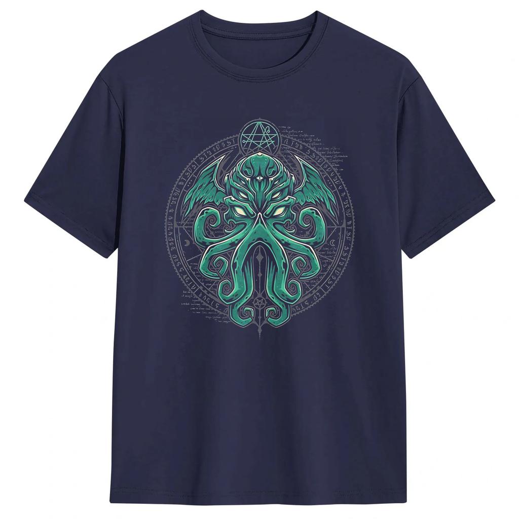 Casual Japanese Cthulhu Sea Creature Artwork TShirt for Unisex Crew Neck Pure Cotton T Shirts Short Sleeve Tee Shirt Plus Size
