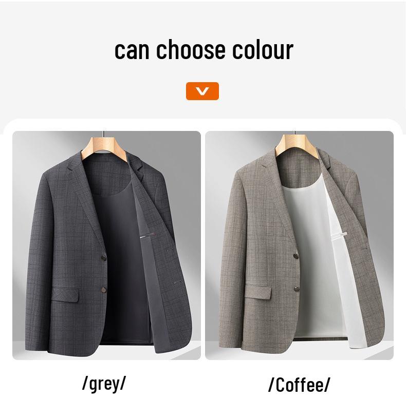 Herren Slim Fit bügelfreier karierter Blazer im koreanischen Stil - Business Casual Frühlingsjacke