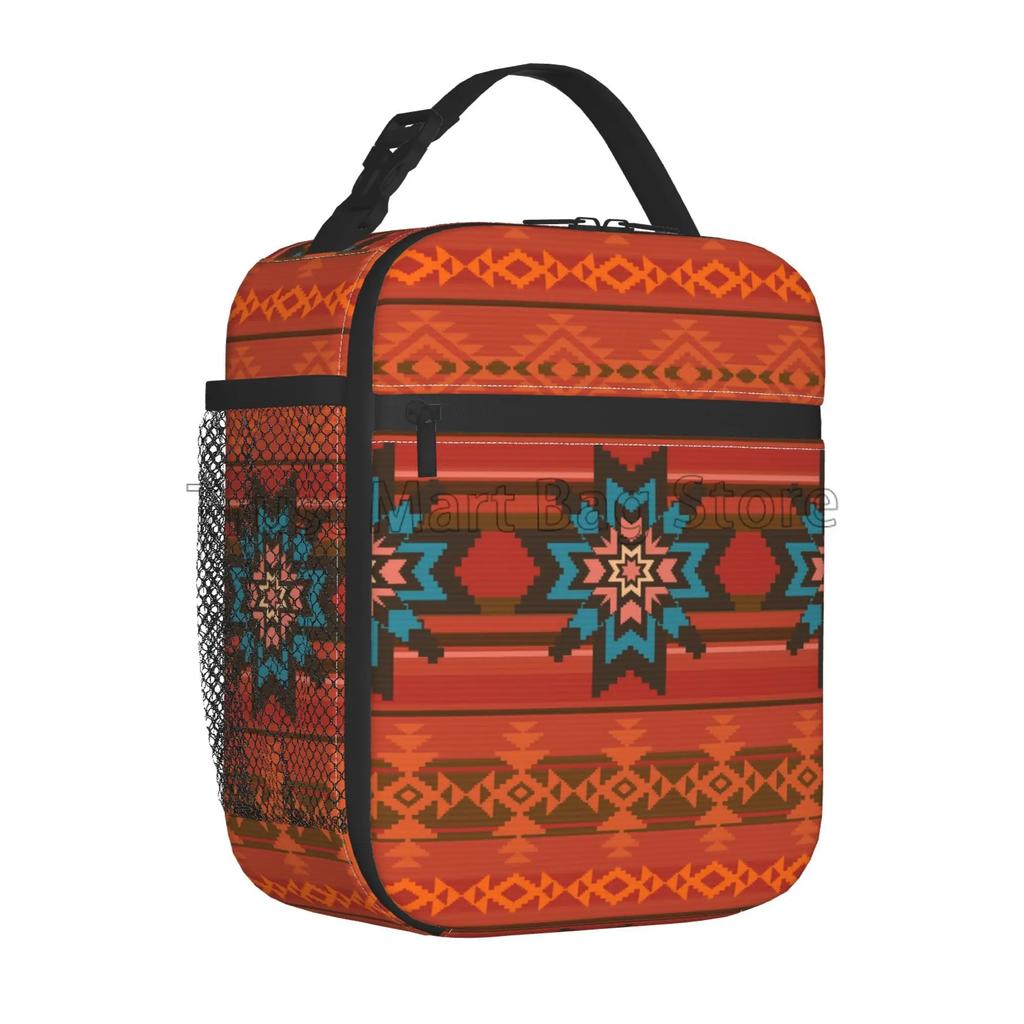 Ethnische aztekische geometrische Lunchtasche für Damen, wiederverwendbar, Oxford Bento-Tragetasche, thermische Kühltasche, isolierte Lunchbox für Arbeit, Reise, Picknick