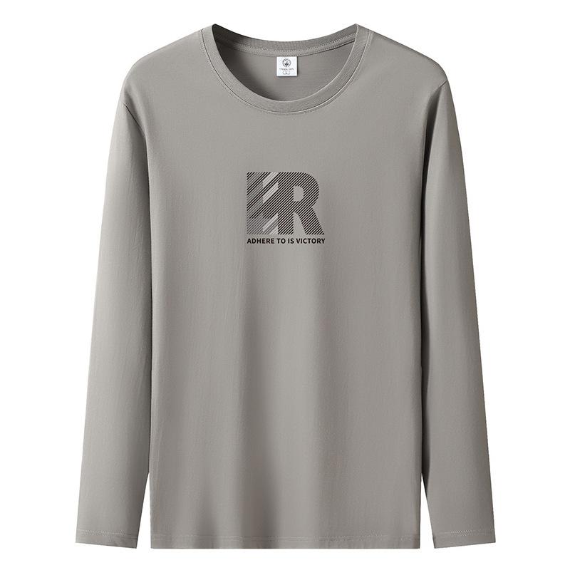 Big R Pattern Mens Long Sleeved Tee Shirt Pure Cotton S-5XL Man Casual Pullovers