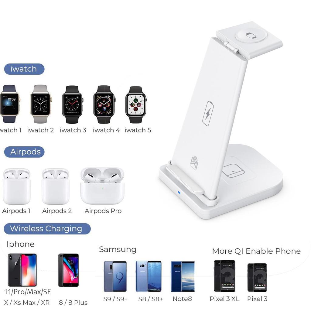 3 In 1 Multifunction Folding Wireless Charger  for Iphone Samsung Smartphone Wireless Charging Stand For Airpods and Iwatch