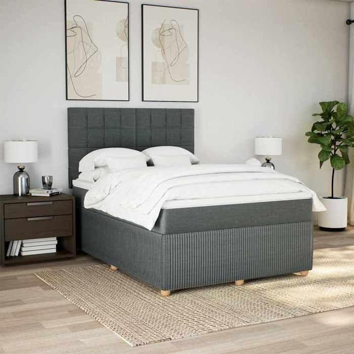 Maison Exclusive - Sommier à lattes de lit avec matelas Gris foncé 140x190cm Tissu