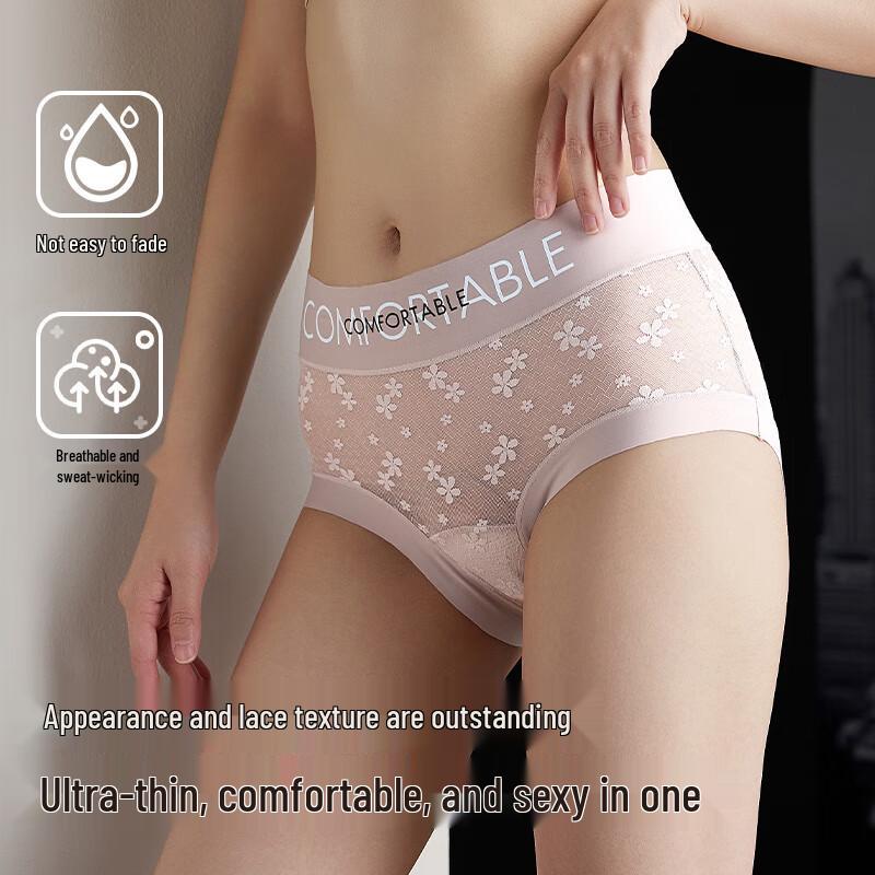 Yalu Women's Lace Mesh Breathable Antibacterial Briefs (3-Pack)