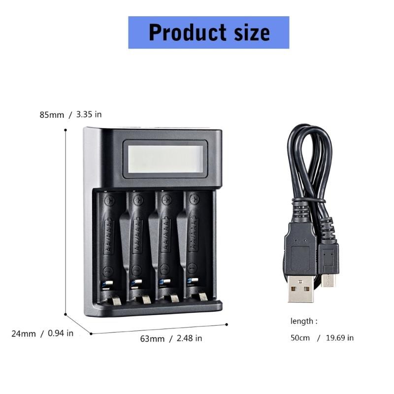 4 Slot AA/LR03 NiMH Rechargeable Batteries AA LR03 Charger LCD Display Intelligent Battery Charger Independent Charging