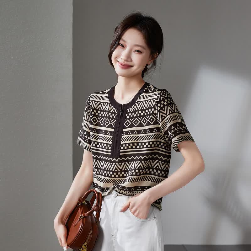 SOFSIL Bohemian Geometric Print Silk Shirt M