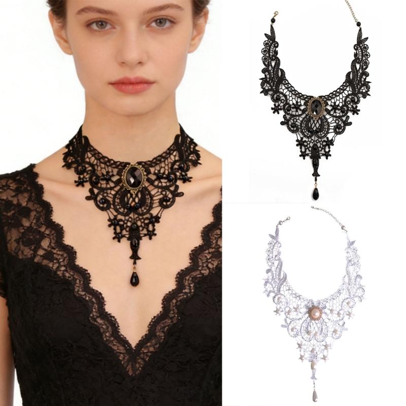 Elegant Beaded Lace Neck Piece Vintage Style Adjustable For Women Party Wedding Accessory