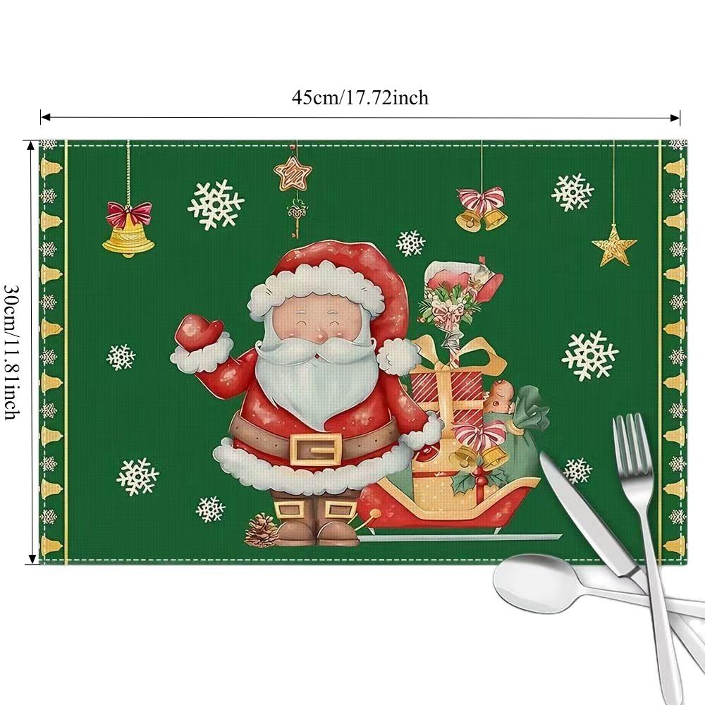Christmas Cotton Linen Placemats Snowman & Santa Claus Decorated Dining Table Mats Insulation Solid Color Holiday Home Decor