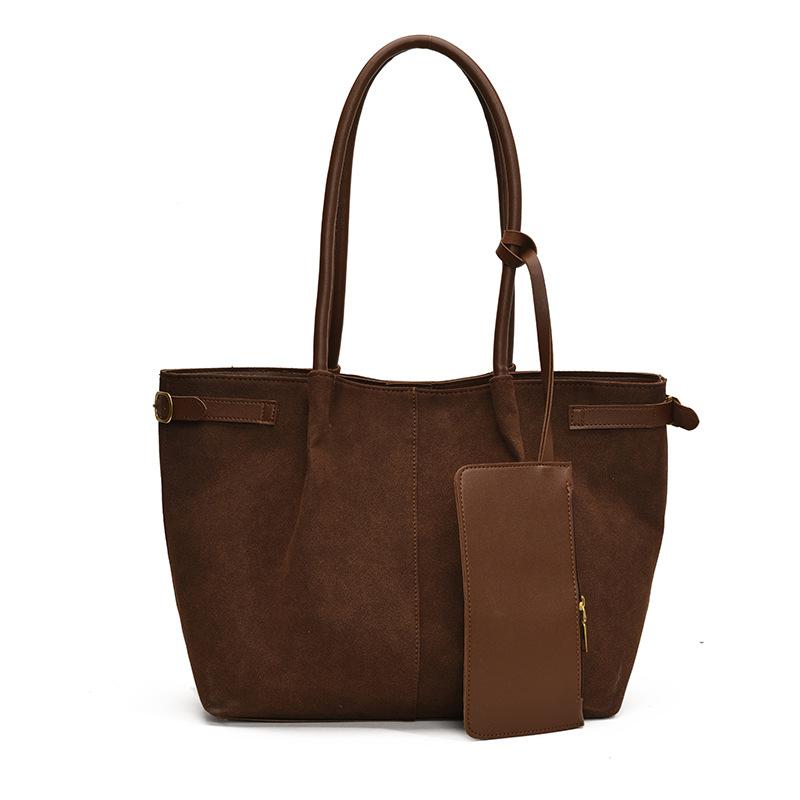 Suede Nubuck Tote Bag Large Capacity Commuter Shopping Bag Premium Mother-in-law Bag Maillard Vintage Shoulder Underarm Bag