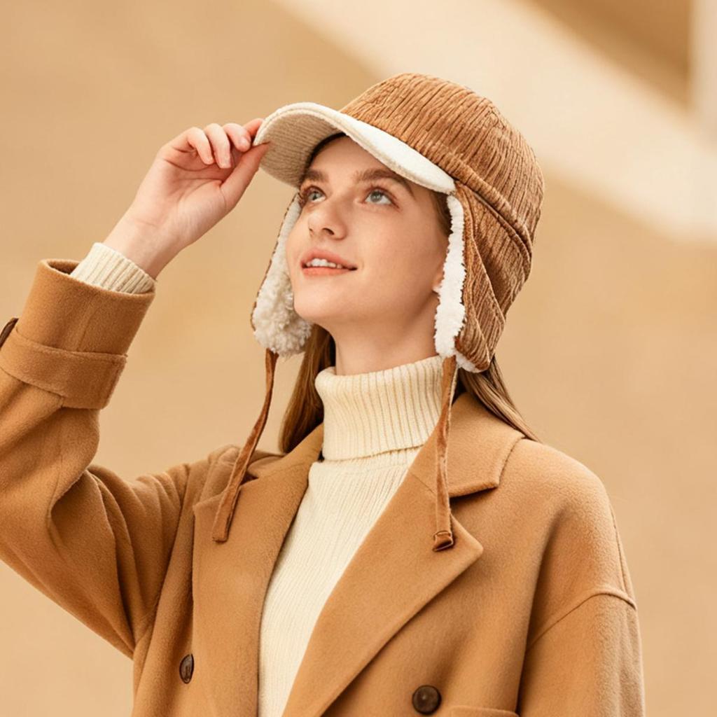 Autumn Winter Fleece Lamb Wool Baseball Cap for Women, Outdoor Warm Fleece Hat, Windproof Earflap Thermal Baseball Cap Unisex