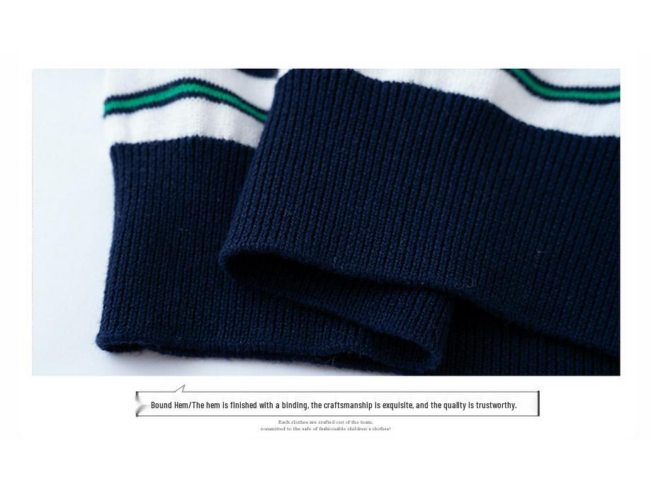 Boys' Striped Cotton Knit Sweater - Autumn Thin Fashion Top for Students