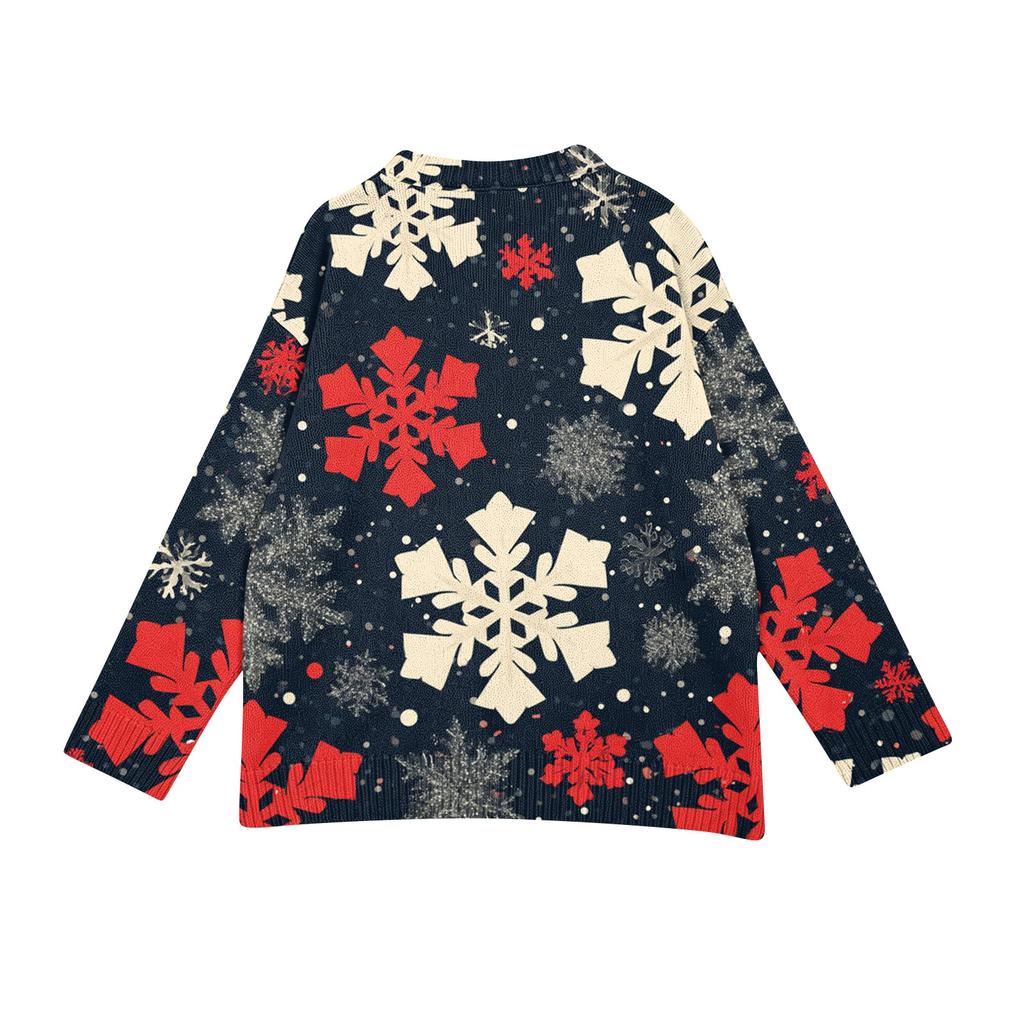 Women's Casual Christmas Print Long Sleeve Button-Up Knit Cardigan Sweater Coat for Holiday Wear
