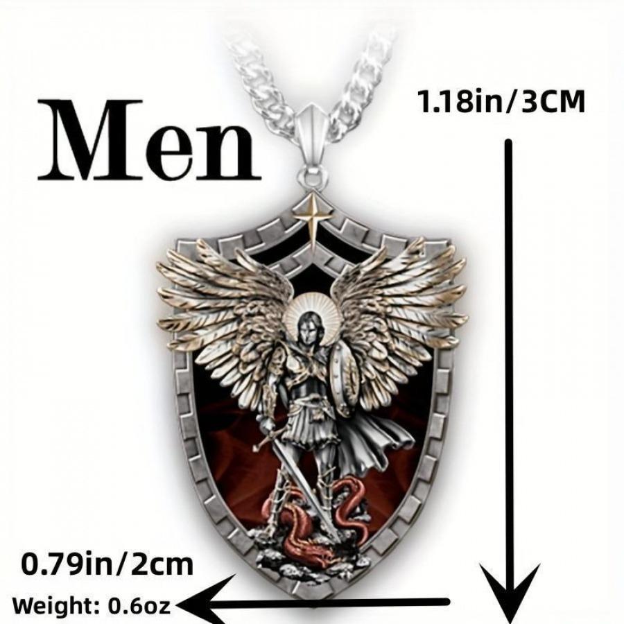 Nerezový náhrdelník pro muže Válečník Strážce Svatý Anděl Svatý Michael Přívěsek Náhrdelník Muži Rytířský Štít Náhrdelník Šperky G