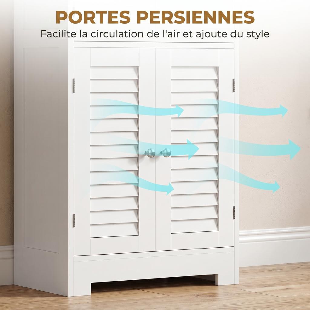 Tall Bathroom Cabinet, 6 Doors, 2 Glass 2 Louvered, Adjustable Shelf, White