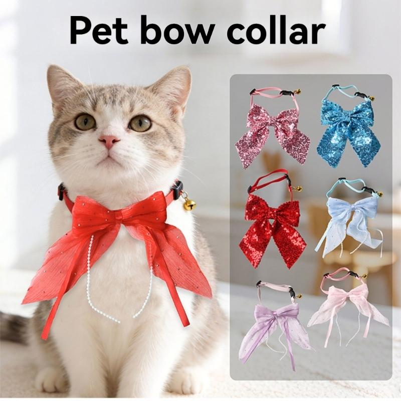 Stylish Fabric Puss Collar Necklace Adjustable Length And Decorative Bowknot Pet Neckband For Small Medium Pet