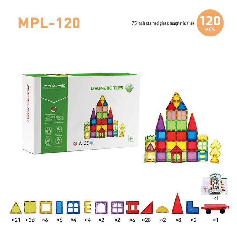 Cross-Border Magnetic Tiles: Colorful Large Window Building Blocks with Pipe Rolling Ball for Kids