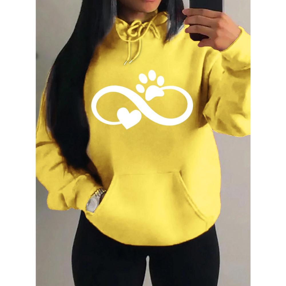 Creative Cat Palm And Love Creative Design Heart Pattern Hoodies Women Fashion Casual Hoody Streetwear Loose