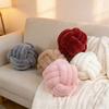 Nordic Inspirited Woven Round Pillow With Leather Fur Cover For Living Room Decor