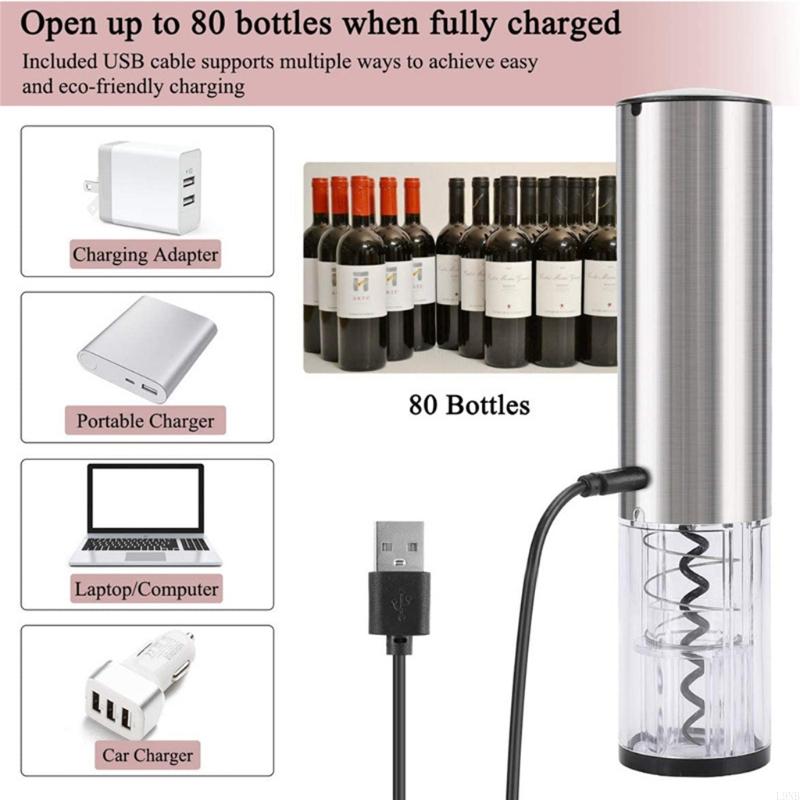  4 In 1 Electric Red Wine Bottle Opener Automatic Corkscrew Foil Cutter USB Cable Kitchen Accessories Gadgets Gift